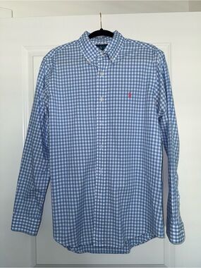 Ralph Lauren Light Blue and White Gingham Button-Down Shirt